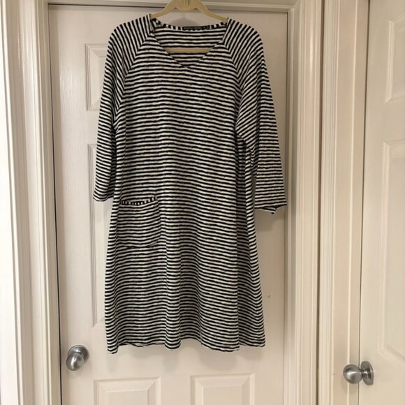 Gudrun Sjoden Organic Cotton Striped Tunic Dress, Black/Cream XL - Picture 2 of 7